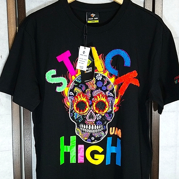 NWT Create 2Mrw Black Skull Tee sz Large - Picture 2 of 8